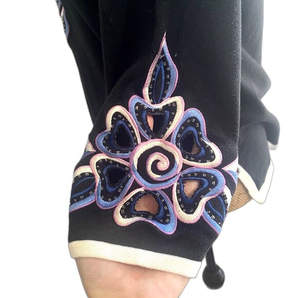 Bob‎ Mackie Wearable Art Floral Beaded Cardigan Black Button Size XS - Picture 3 of 5